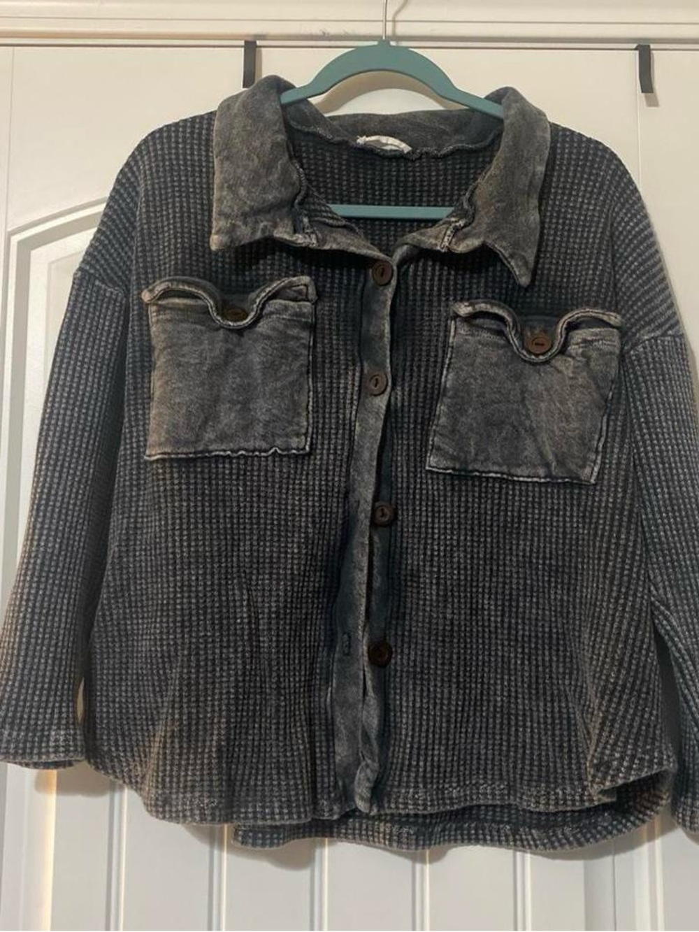 Waffle Knit Button-Up Shacket